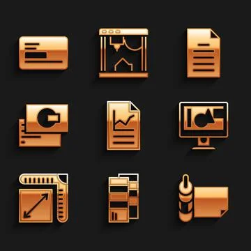 Set Document with graph chart, Pantone, Roll of paper, Computer monitor screen イラスト素材