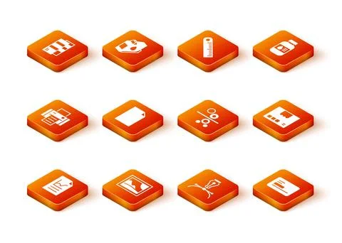 Set Document with graph chart, Picture landscape, Printer, Empty document, .. Stock Illustration