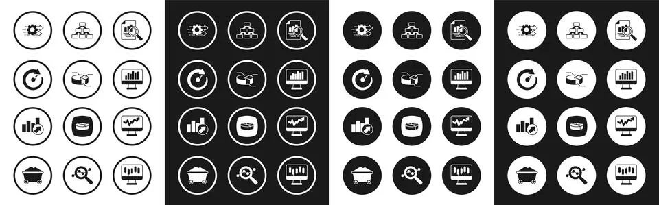 Set Document with graph chart, Pie infographic, Digital speed meter, Time Stock Illustration