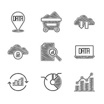 Set Document with graph chart, Pie infographic, Data analysis, Cloud computing 스톡 일러스트