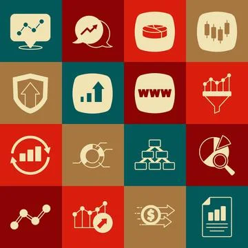 Set Document with graph chart, Search data analysis, Sales funnel, Pie イラスト素材