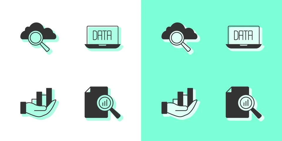 Set Document with graph chart, Search cloud computing, Pie infographic and Data Illustrazione stock