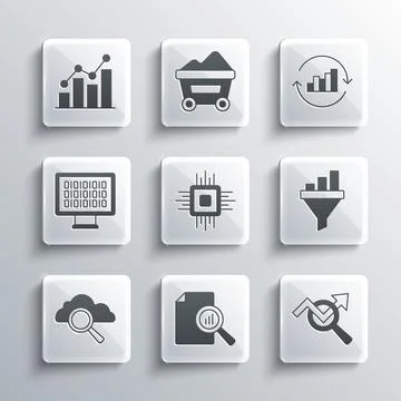 Set Document with graph chart, Search data analysis, Sales funnel, Processor  Stockillustratie