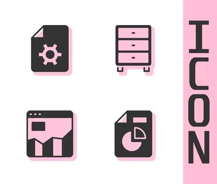 Set Document with graph chart, settings, Graph infographic and Archive pape.. Stock Illustration