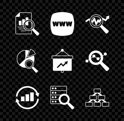 Set Document with graph chart, Website template, Search data analysis, Graph Stock Illustration