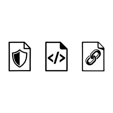 Set of document icons with shield code and link symbols Stock Illustration