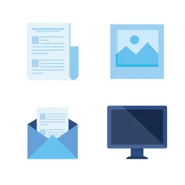 Set of document information with photo and letter with computer Illustrazione stock