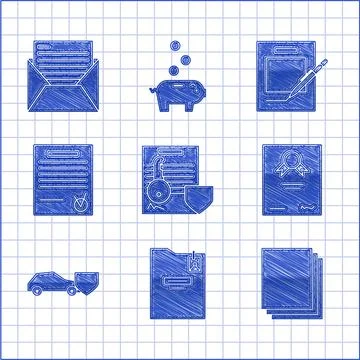 Set Document with key with shield, Personal folder, Clean paper, Certificate Ilustración de archivo