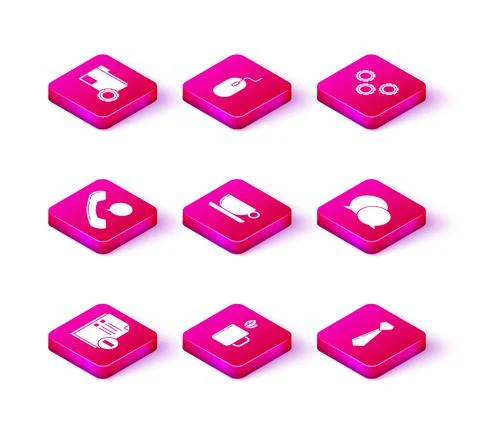 Set Document with minus, Cup of tea and leaf, Telephone handset speech bubble Illustrazione stock