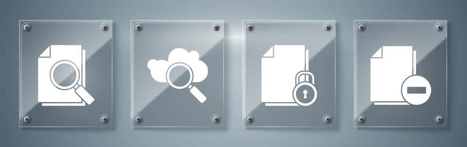 Set Document with minus, Document and lock, Search cloud computing and Docu.. Stock Illustration