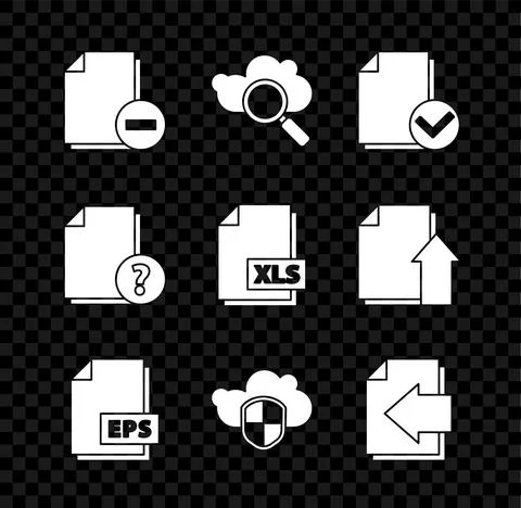 Set Document with minus, Search cloud computing, and check mark, EPS file Illustrazione stock