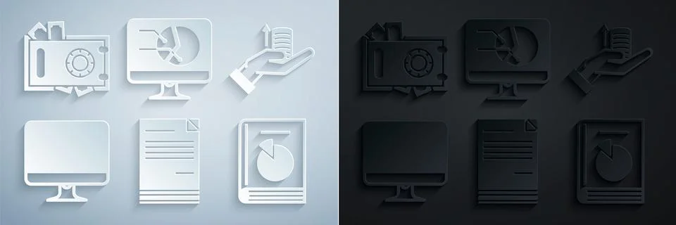 Set Document, Money on hand, Computer monitor screen, User manual, with graph イラスト素材