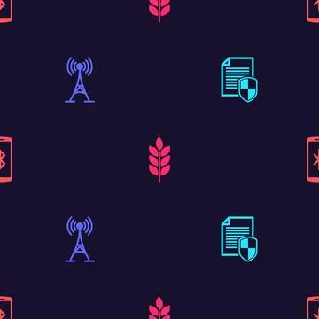 Set Document protection, Antenna, Wheat and Smartphone with bluetooth on Stock Illustration