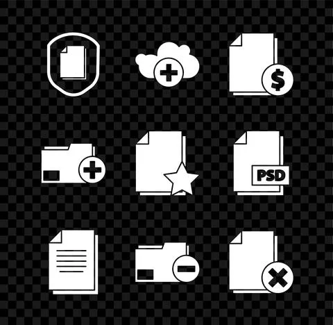 Set Document protection concept, Add cloud, Finance document, folder with minus 库存插图