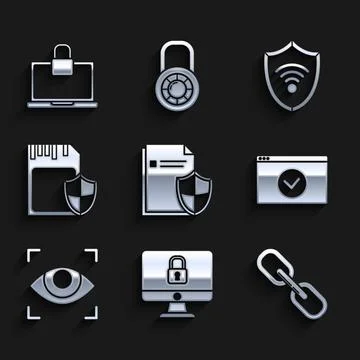 Set Document protection concept, Chain link, Secure your site with HTTPS, SSL Stock Illustration