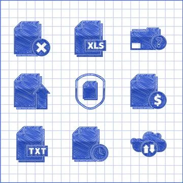 Set Document protection concept, with clock, Cloud download and upload, Finance Stock Illustration