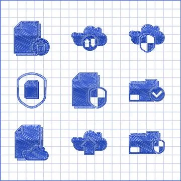 Set Document protection concept, Cloud upload, folder, and check mark, storage Illustrazione stock