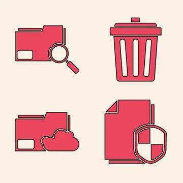 Set Document protection concept, Search concept with folder, Trash can and Cloud 库存插图