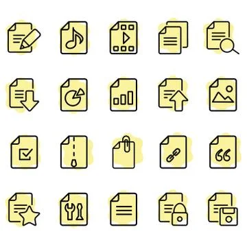 Set of Document Related Color Vector Line Icons Stock Illustration