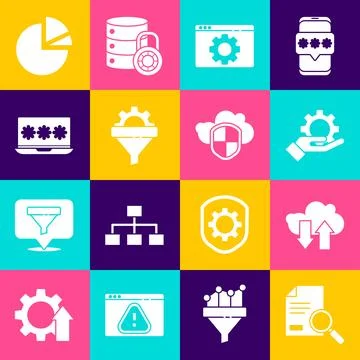 Set Document with search, Cloud download and upload, Hand settings gear, Br.. イラスト素材