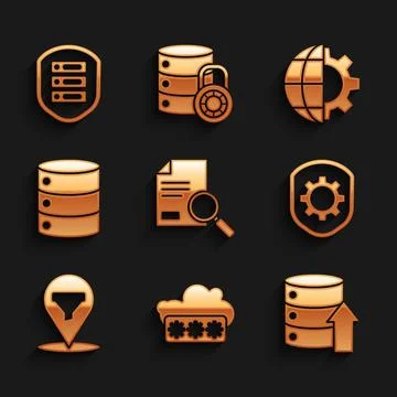 Set Document with search, Password protection, Server, Data, Web Hosting, S.. 스톡 일러스트