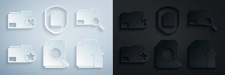 Set Document with search, Search concept folder, star, Upload file document.. Stock Illustration