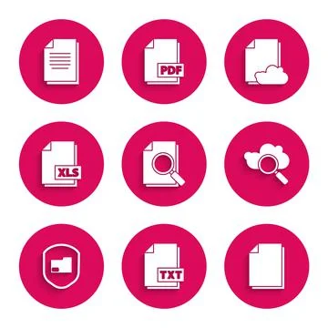 Set Document with search, TXT file document, Search cloud computing, folder p Illustrazione stock
