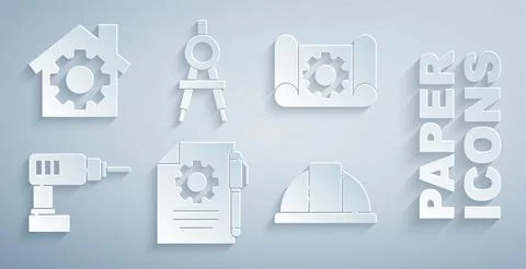 Set Document settings and pen, Graphing paper gear, Electric drill machine,.. 스톡 일러스트