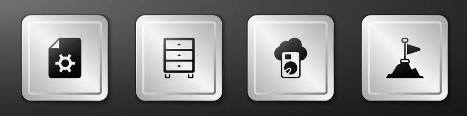 Set Document settings, Archive papers drawer, Cloud database and Mountains .. Stock Illustration