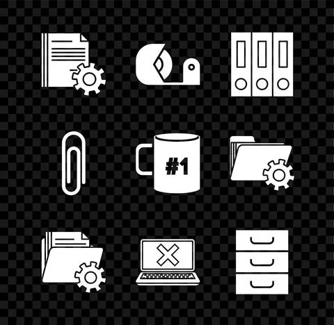 Set Document settings with gears, Scotch, Office folders papers and documents Stockillustratie