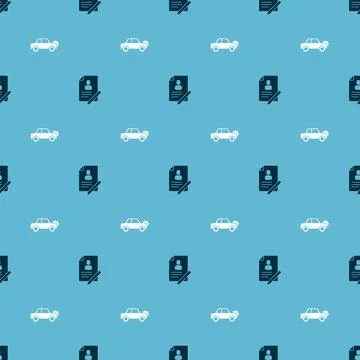Set Document with shield and Car on seamless pattern. Vector Stock Illustration