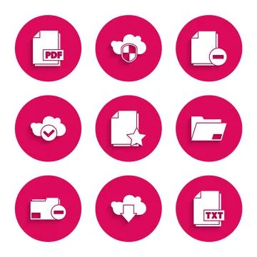 Set Document with star, Cloud download, TXT file document, folder, minus, che Stock Illustration