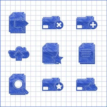 Set Document with star, folder, Cloud storage text document, search, upload, Add Stock Illustration