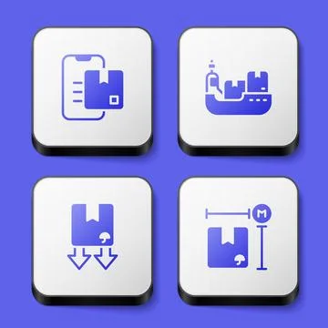 Set Document tracking marker, Cargo ship with boxes delivery, Cardboard traffic Stock-Illustration