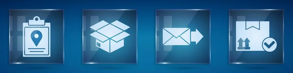 Set Document tracking marker system, Carton cardboard box, Envelope and Package Stock Illustration