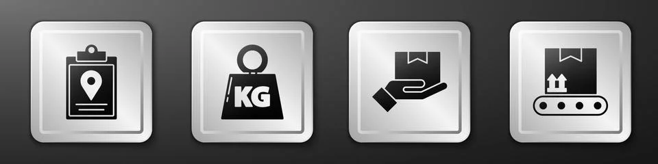 Set Document tracking marker system, Weight, Delivery hand with boxes and Illustrazione stock