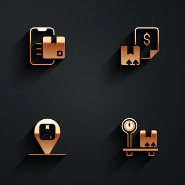 Set Document tracking marker, Waybill, Location with cardboard box and Scale Illustrazione stock