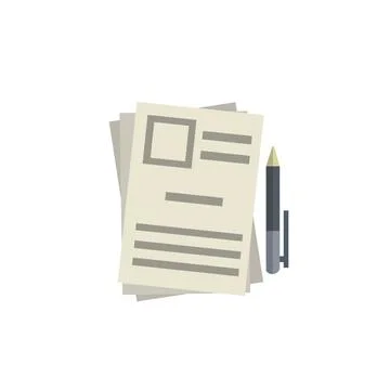 Set of documents and business papers. File and pen. Flat icon for app Stock Illustration