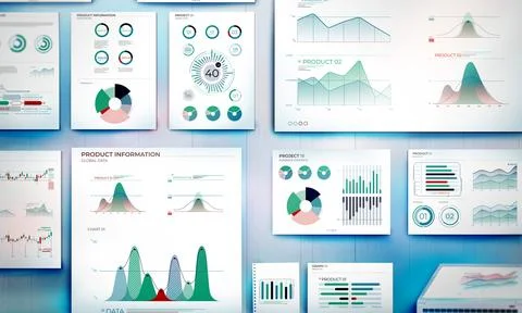 Set of documents with business charts on the table. Stock Illustration