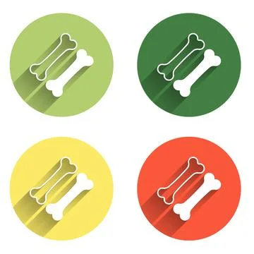 Set Dog bone icon isolated with long shadow background. Pets food symbol. C.. Stock Illustration