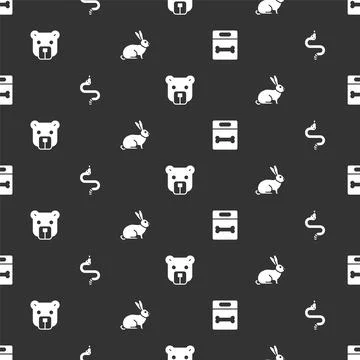 Set Dog bone, Snake, Bear head and Rabbit on seamless pattern. Vector Illustrazione stock