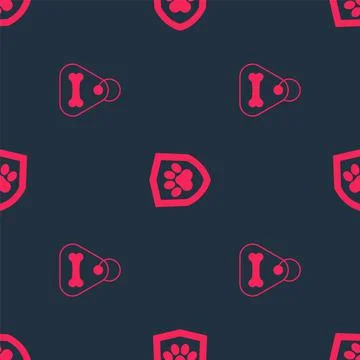 Set Dog collar with bone and Animal health insurance on seamless pattern. Vec Illustrazione stock