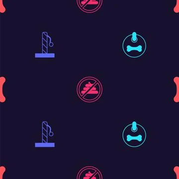Set Dog collar, Cat scratching post, No shit and bone on seamless pattern Stock Illustration