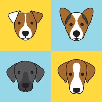 Set of dog face logos. Different breeds Stock Illustration