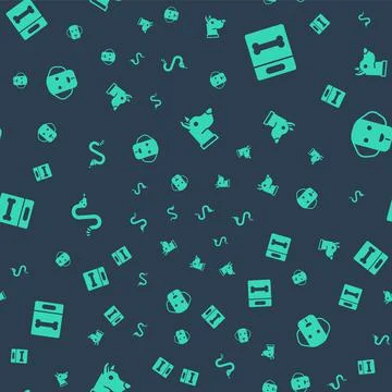 Set Dog head, bone, Snake and on seamless pattern. Vector Illustrazione stock