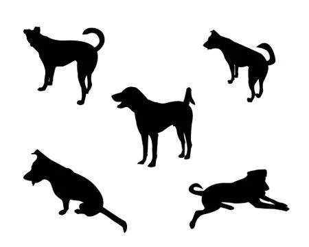 Set of dog silhouette white background Stock Illustration