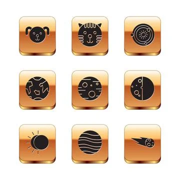 Set Dog zodiac, Eclipse of the sun, Planet Jupiter, Mars, Earth, Solar system Stock Illustration