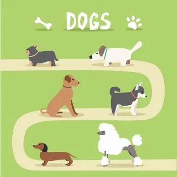 Set of dogs. Cartoon vector illustration. Park Stock Illustration