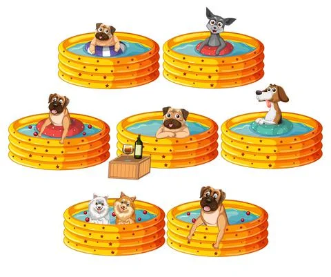 Set of dogs in the pool 스톡 일러스트