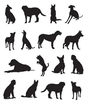 Set of dogs silhouettes vector shapes illustration Illustrazione stock